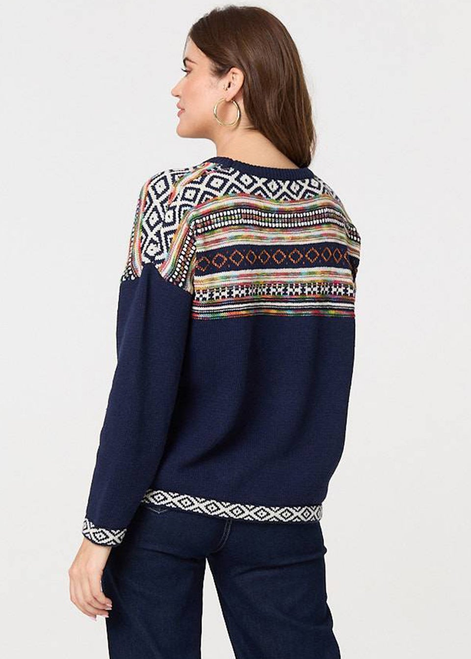 Izabel London Navy Ikat Print Drop Shoulder Jumper