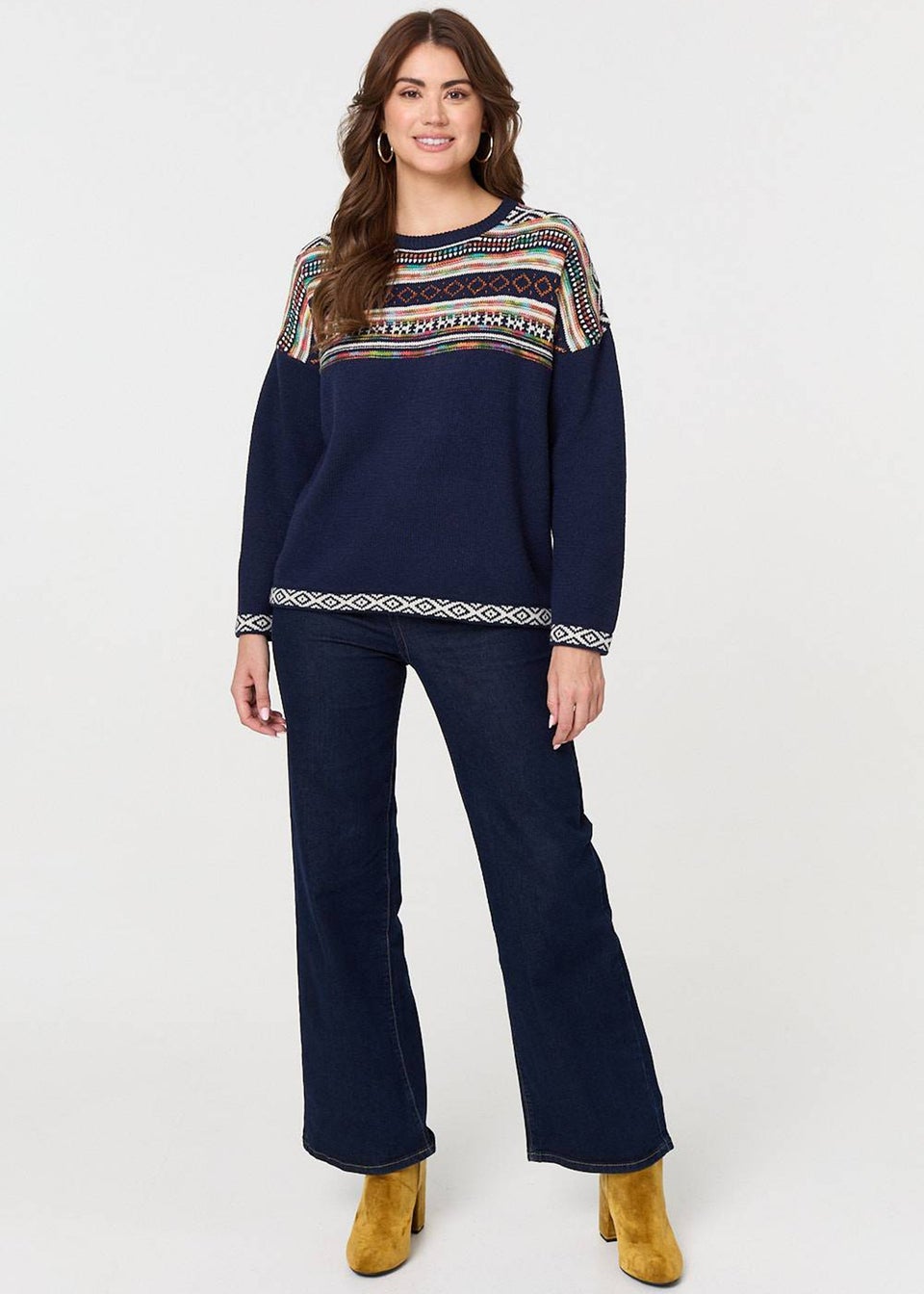 Izabel London Navy Ikat Print Drop Shoulder Jumper