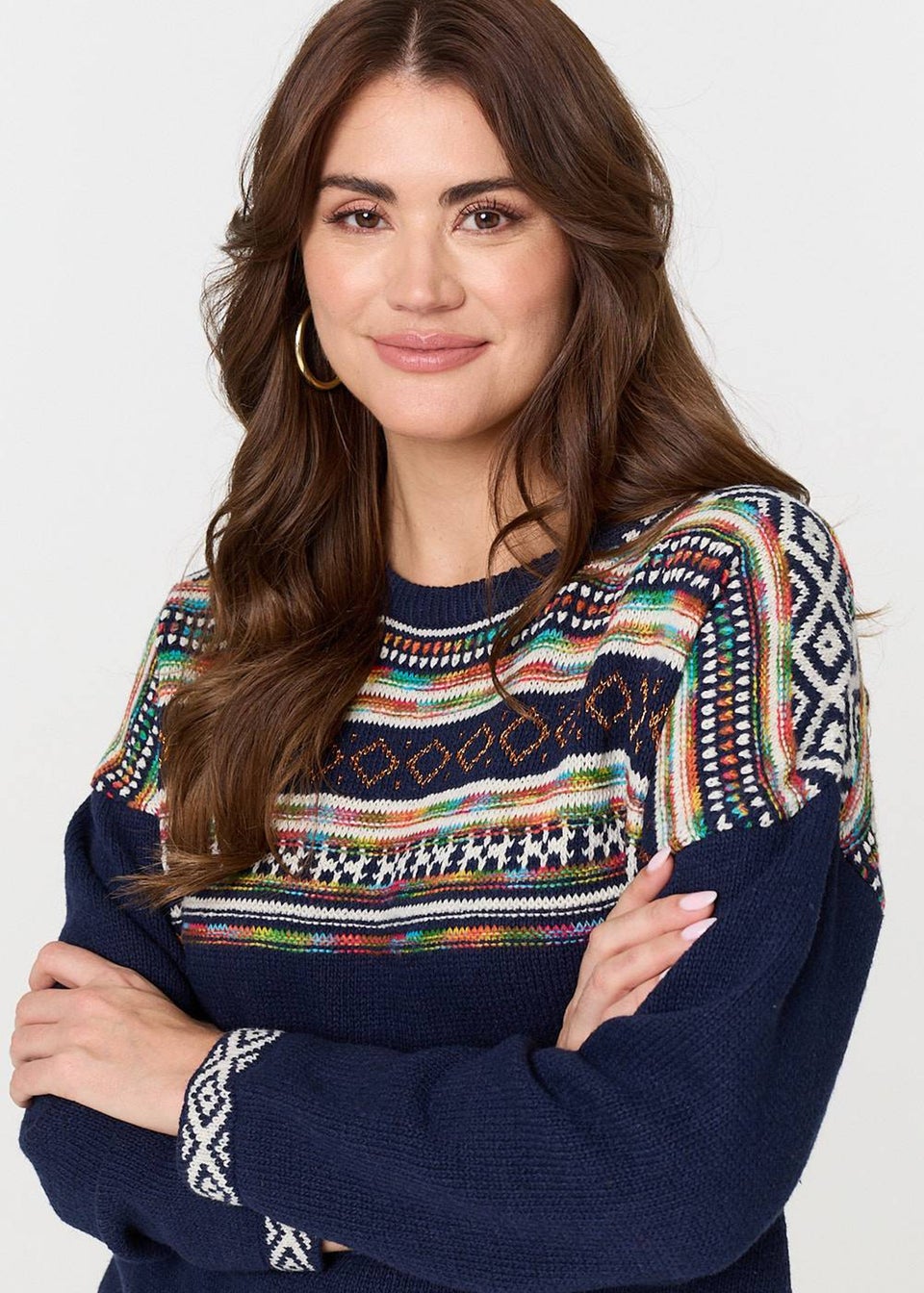 Izabel London Navy Ikat Print Drop Shoulder Jumper
