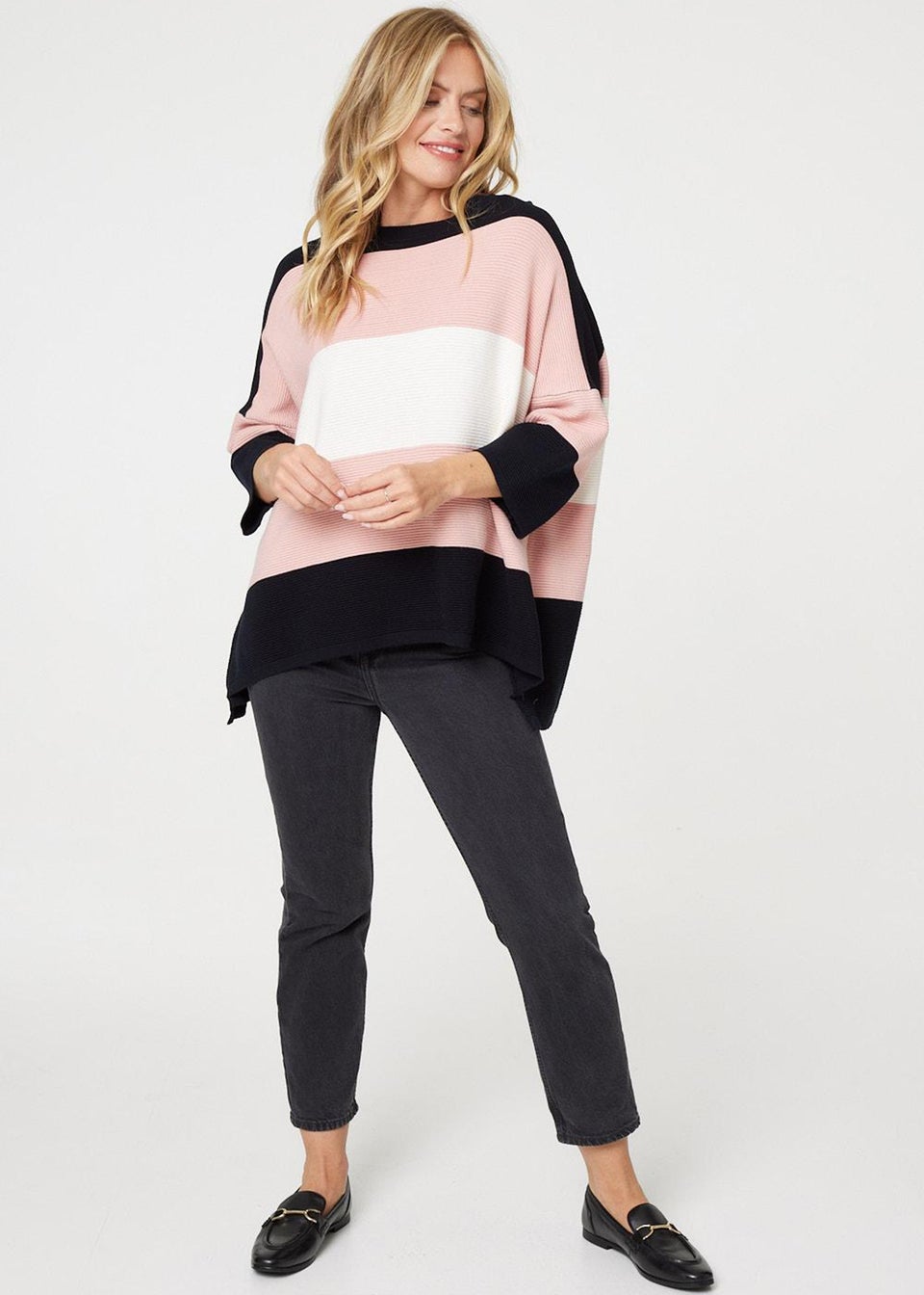 Izabel London Pink Colour Block Oversized Batwing Top Matalan