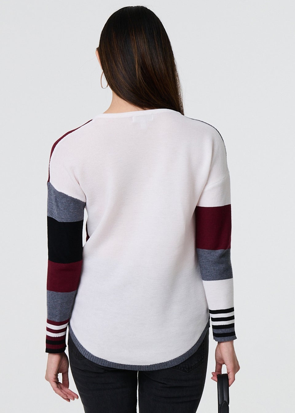 Izabel London Red Colour Block Curve Hem Boat Neck Jumper