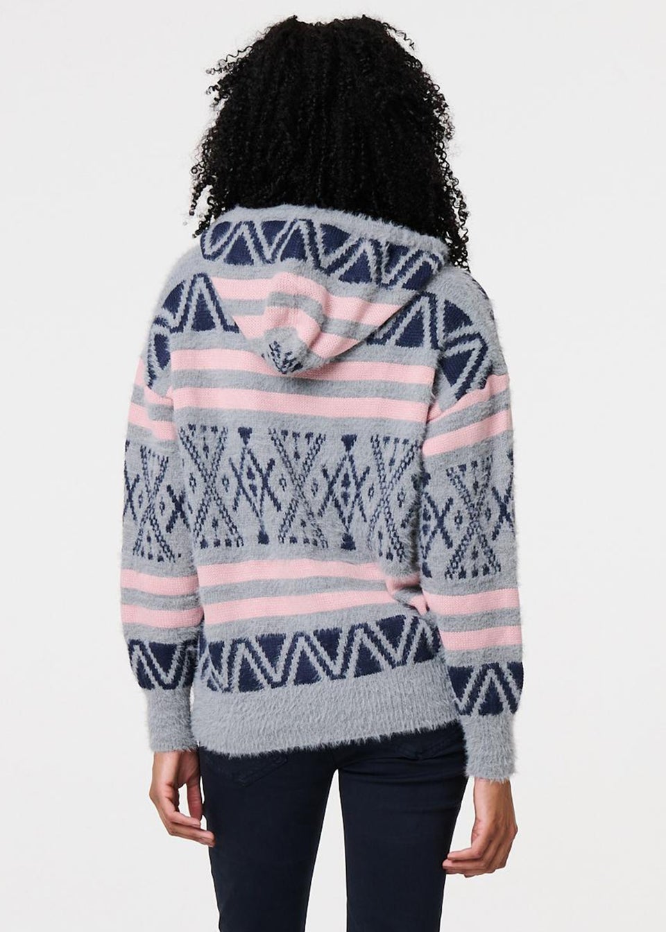 Izabel London Grey Ikat Print Relaxed Hooded Sweatshirt