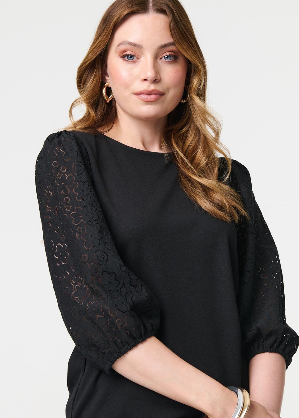 Izabel London Black Floral Lace Blouse