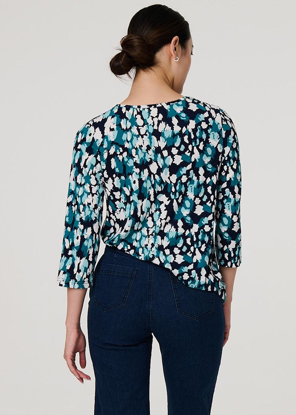Izabel London Green Printed Boat Neck Top