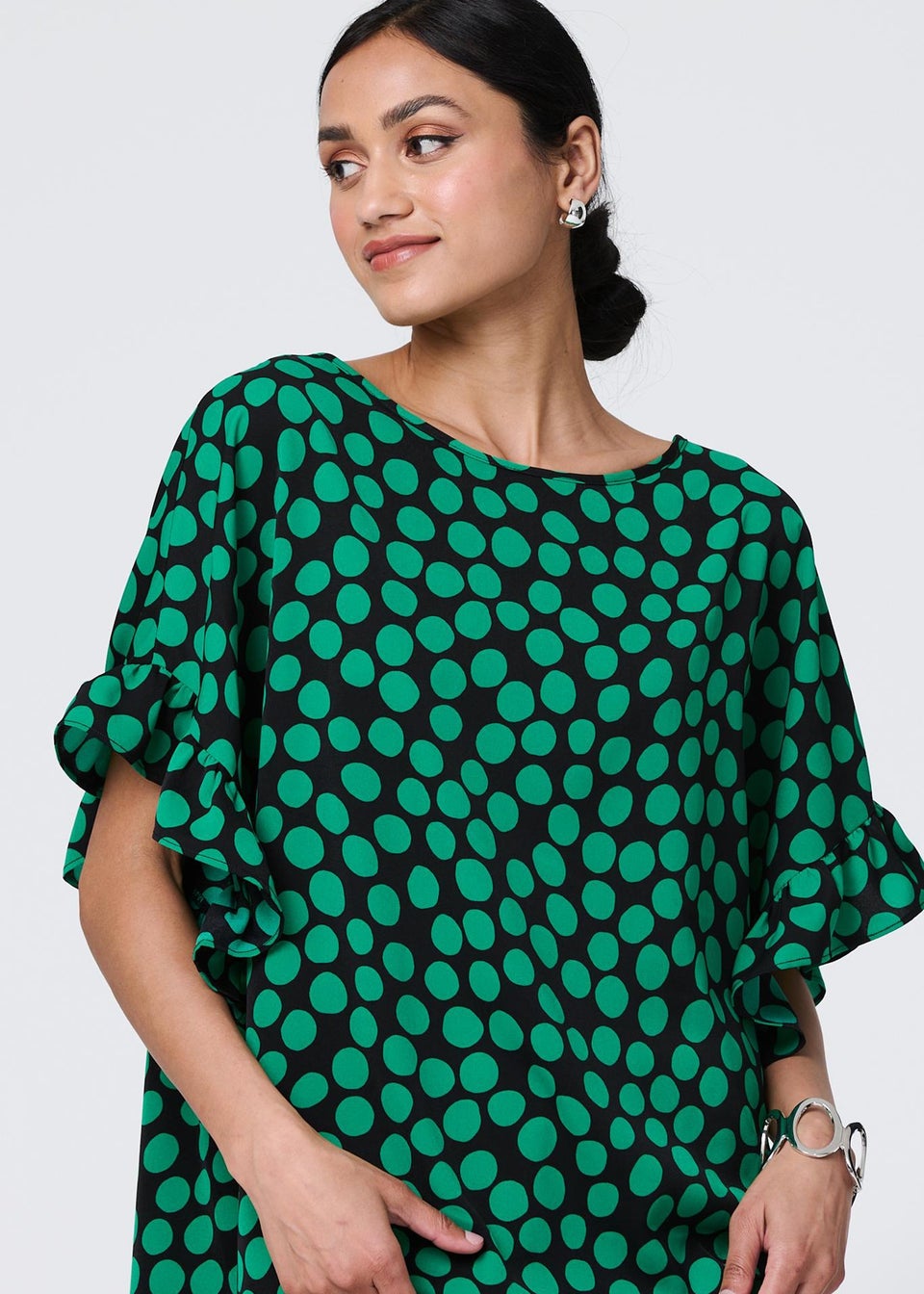 Izabel London Green Polka Dot Frilled Blouse