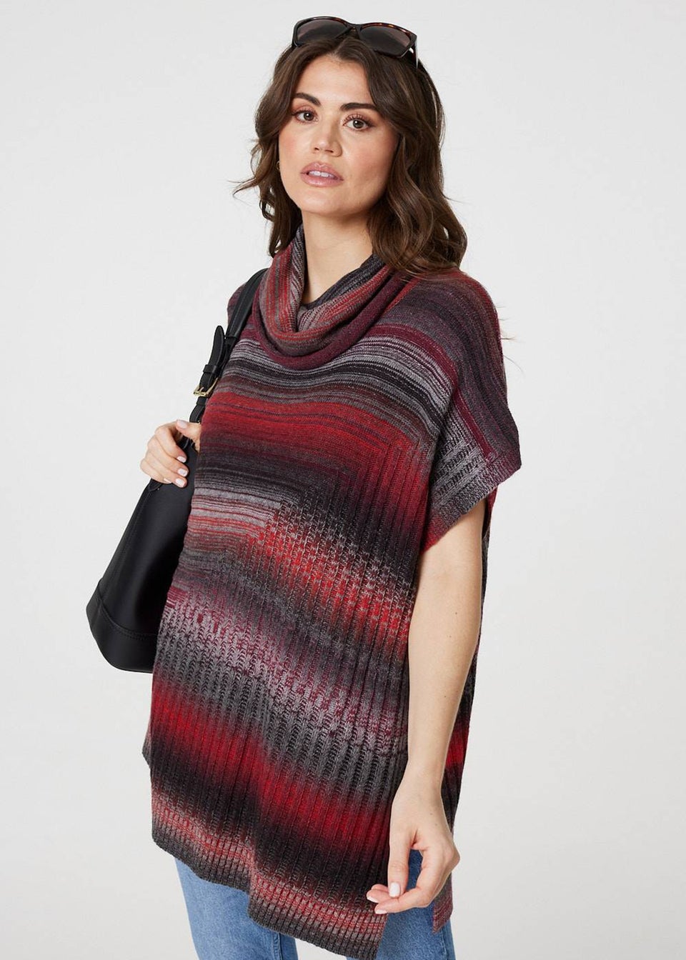 Izabel London Red Striped Cowl Neck Oversized Knit Top