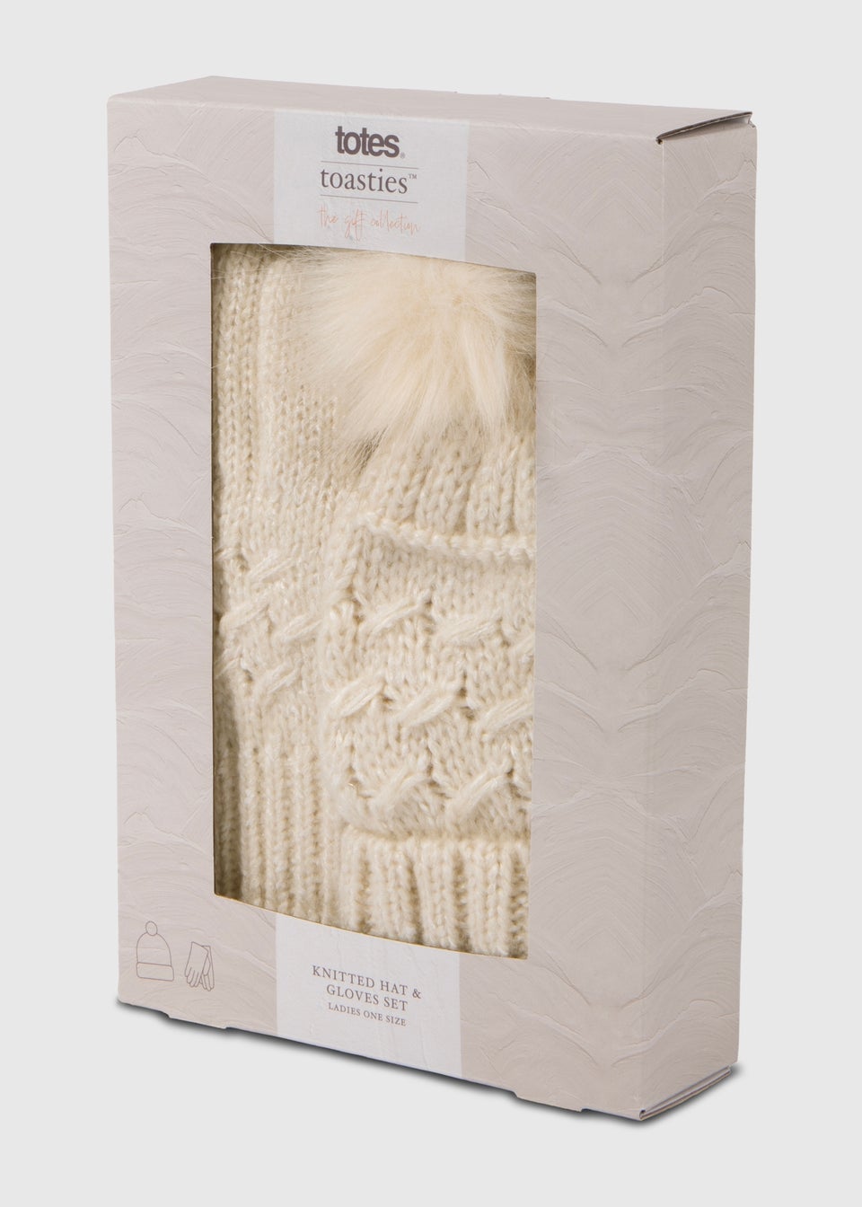 Totes Toasties Cream Ladies Cable Hat & Glove Gift Set