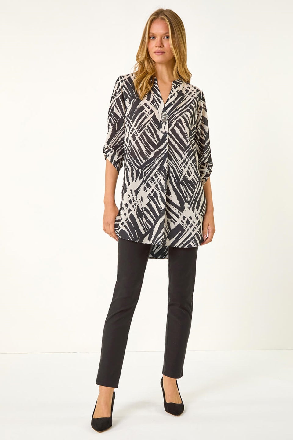 Roman Ivory Abstract Button Detail Tunic