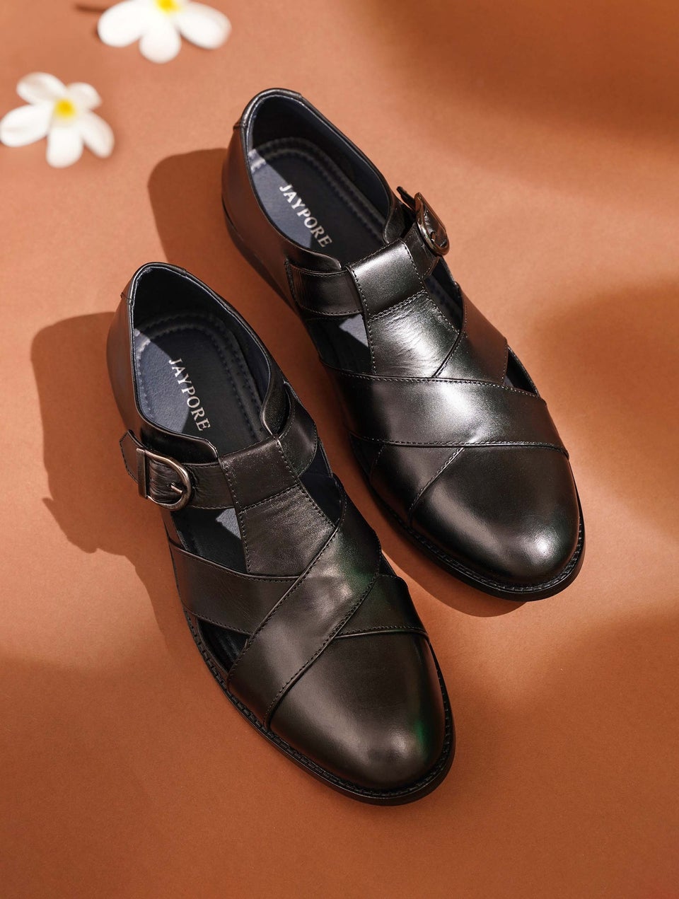 Jaypore Men Black Genuine Leather Solid Shoes