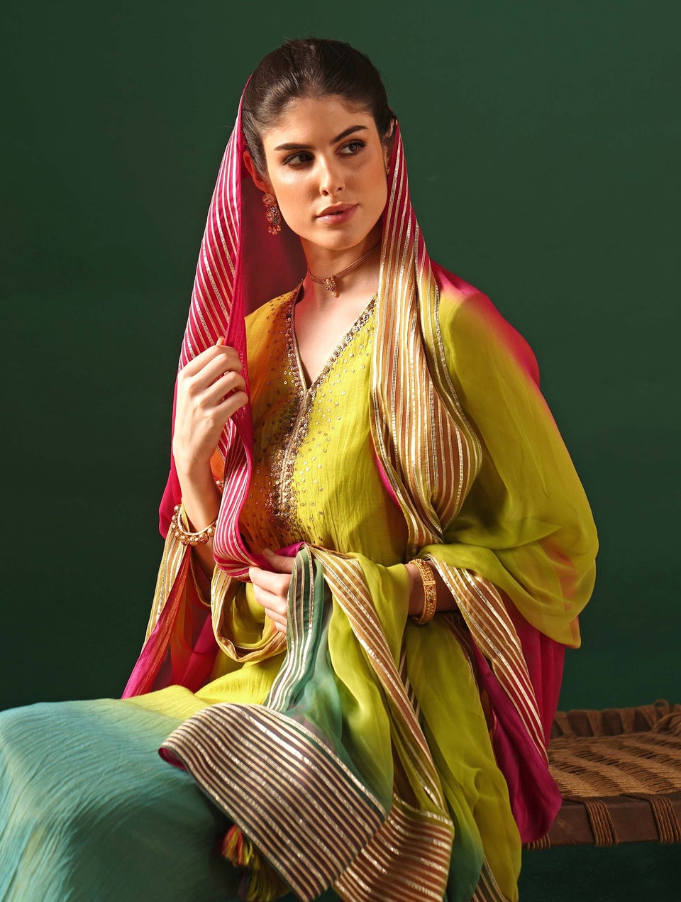 Jaypore Women Multicolour Cotton Silk Gota Patti Collection Dupatta - Free Size