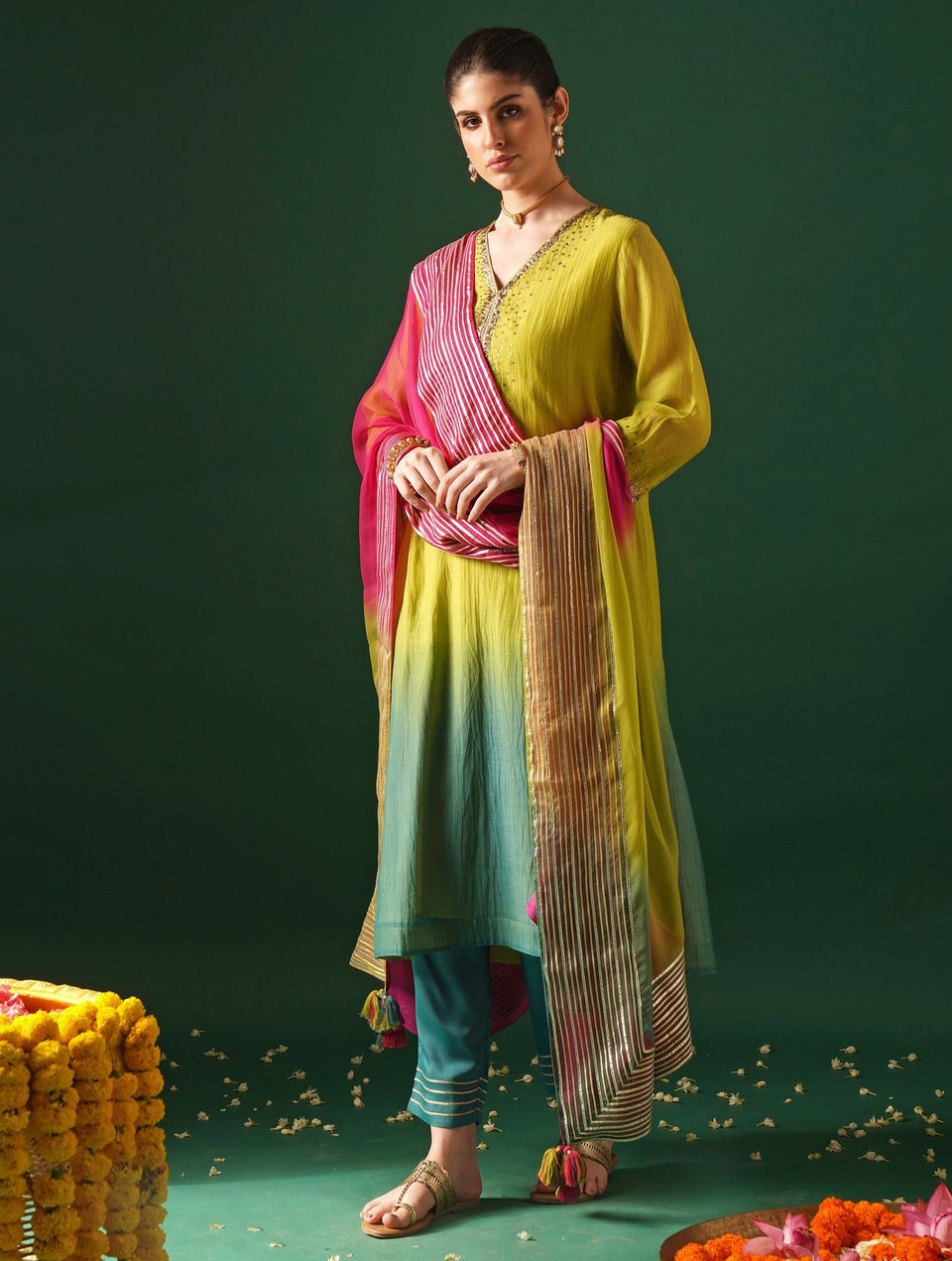 Jaypore Women Multicolour Cotton Silk Gota Patti Collection Dupatta - Free Size