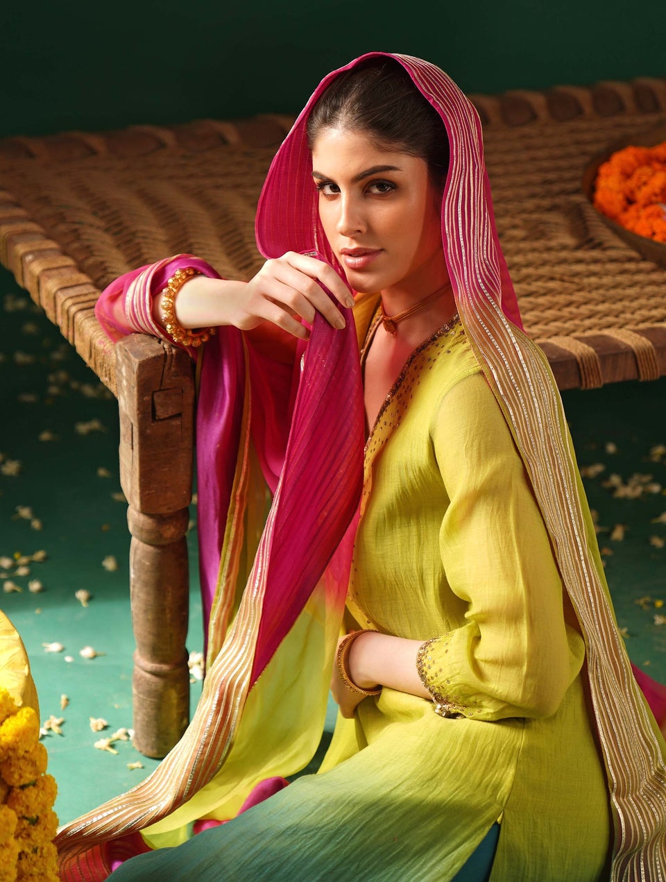 Jaypore Women Multicolour Cotton Silk Gota Patti Collection Dupatta - Free Size