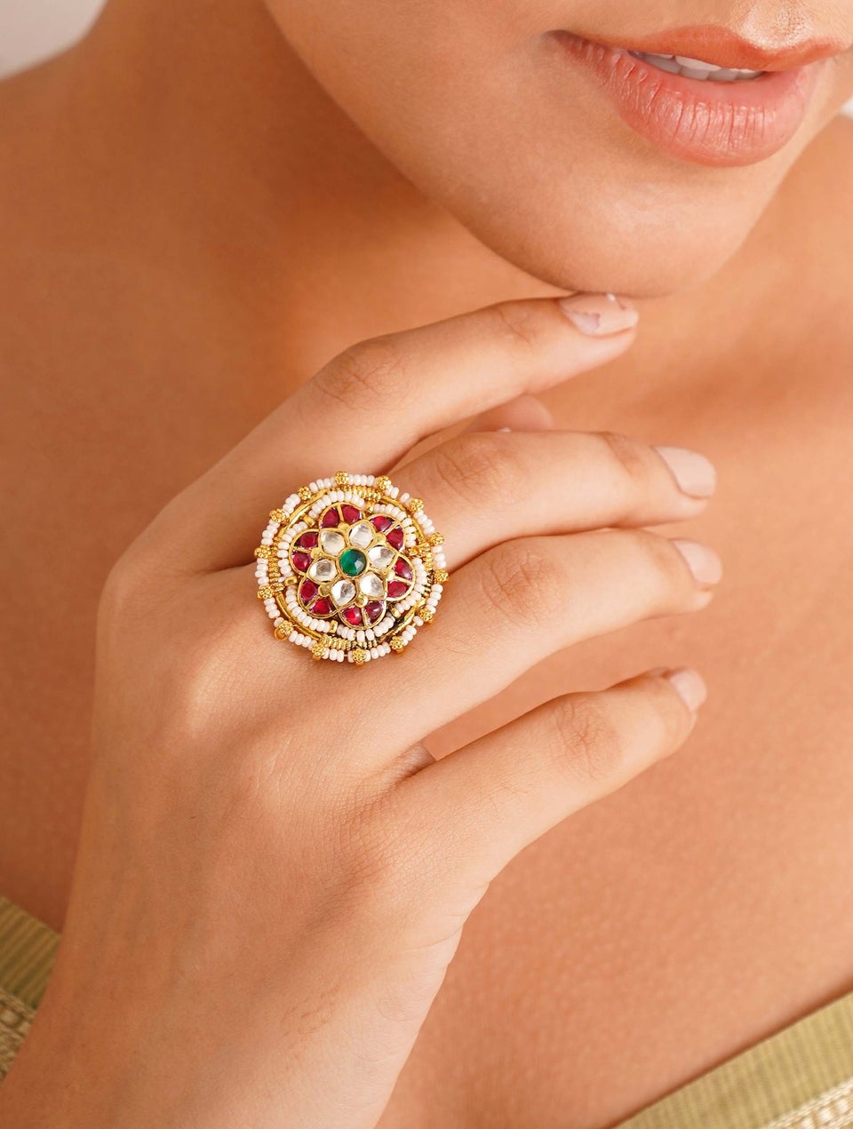 Jaypore Women Multicolour Adjustable Copper Ring - Free Size