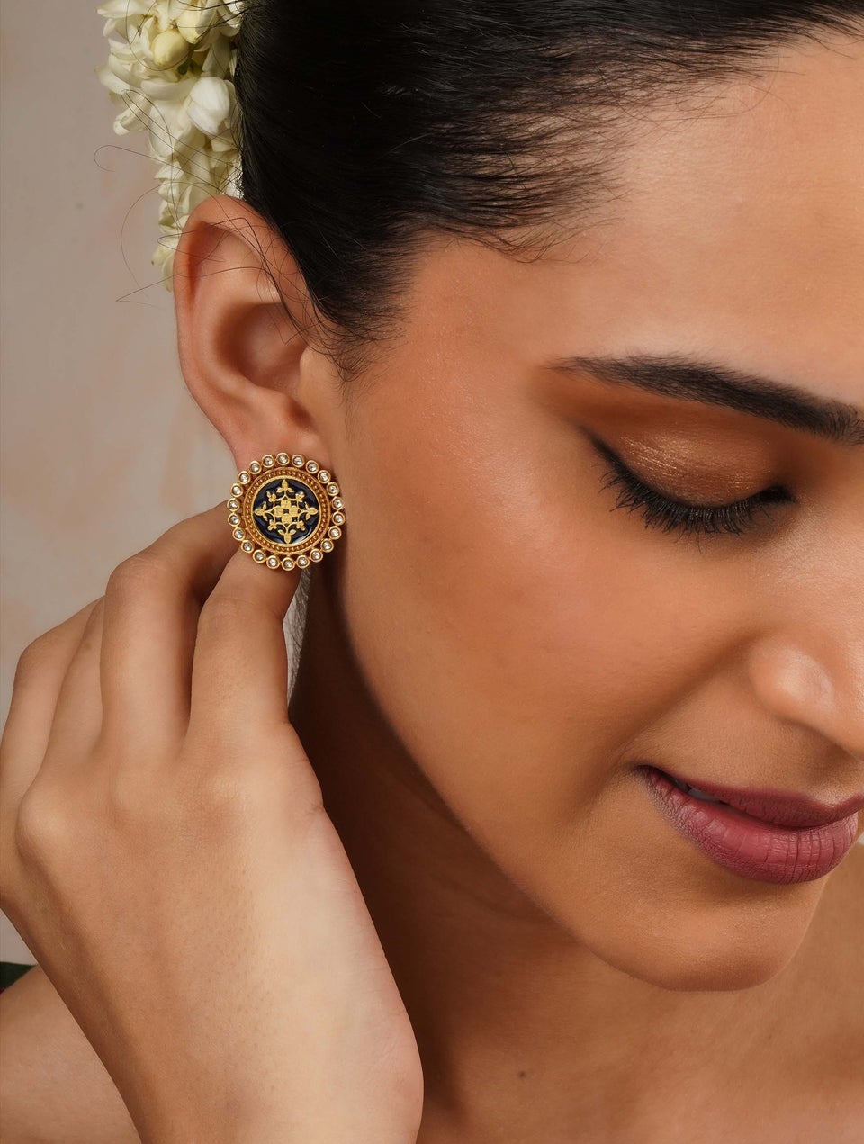 Jaypore Women Gold Push Back Silver Studs - Free Size