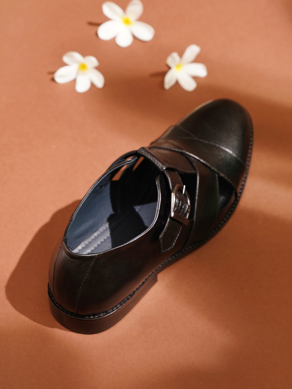Jaypore Men Black Genuine Leather Solid Shoes - EU-42