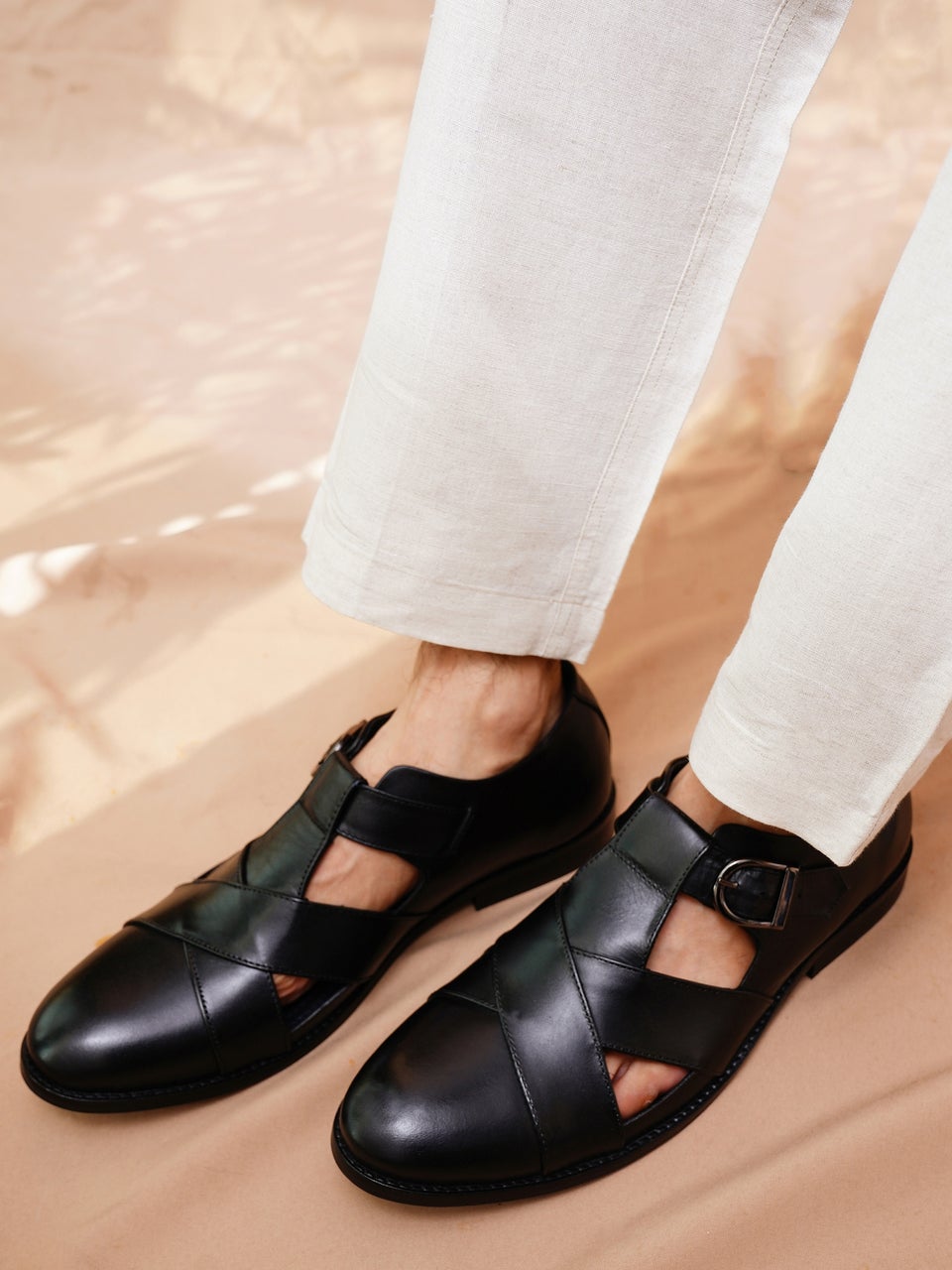 Jaypore Men Black Genuine Leather Solid Shoes - EU-42