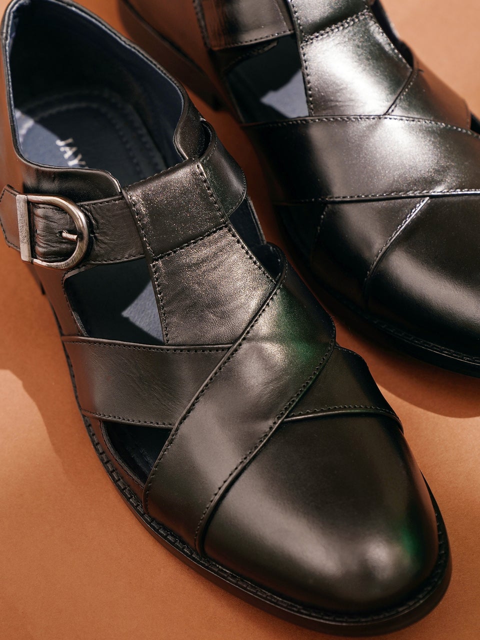 Jaypore Men Black Genuine Leather Solid Shoes - EU-42