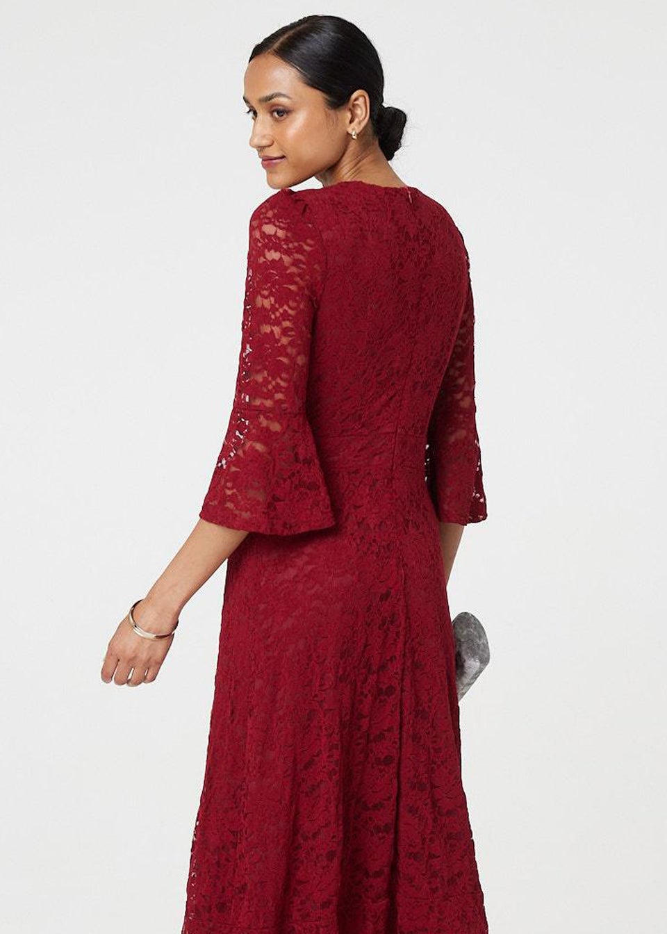 Izabel London Red Lace Semi Sheer Midi Dress Matalan