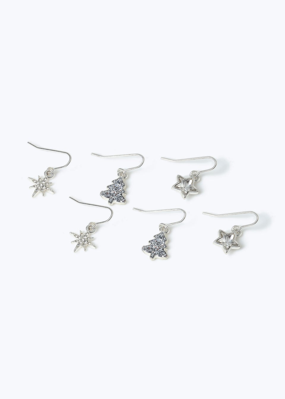 Muse 3 Pack Silver Christmas Classy Tree Earrings Matalan