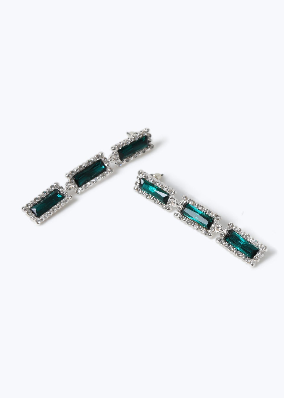 Muse Green Rectangle Crystal Drop Earring Silver