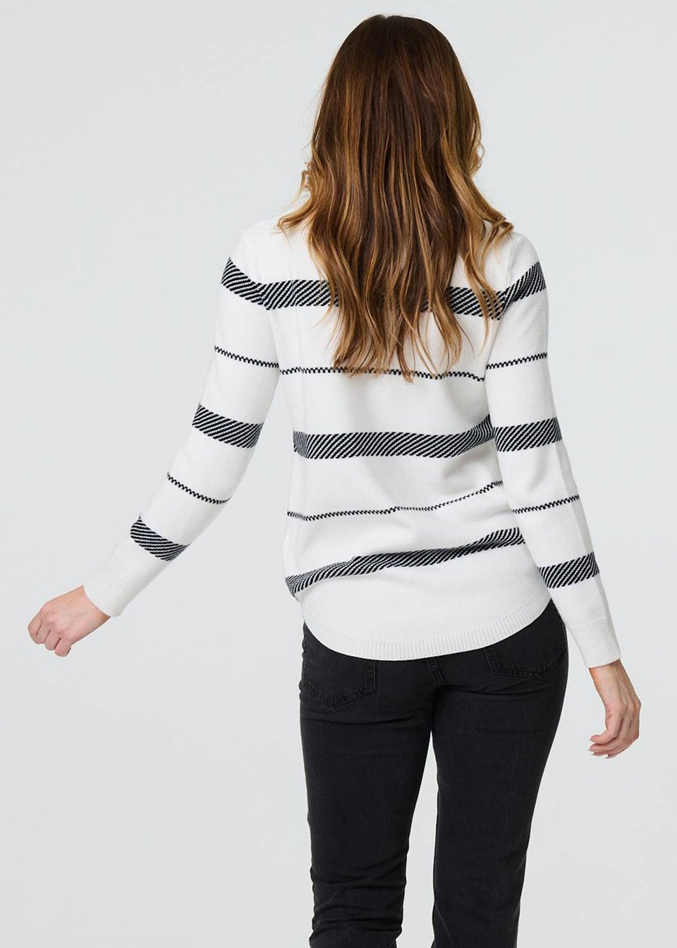 Izabel London White Stripe Print Long Sleeve Jumper