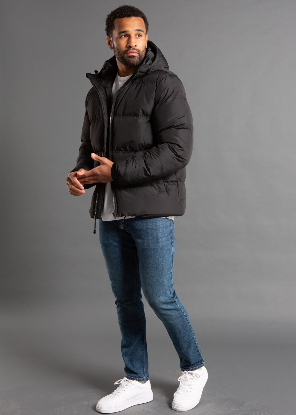 French Connection Black Hooded Neck Puffer Jacket with High Neck