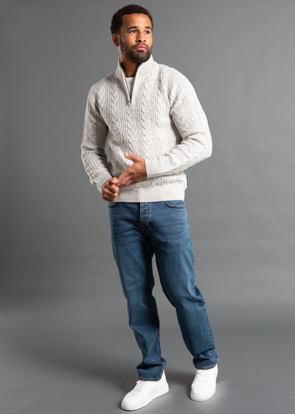 French Connection Ecru Cable Knit Jumper