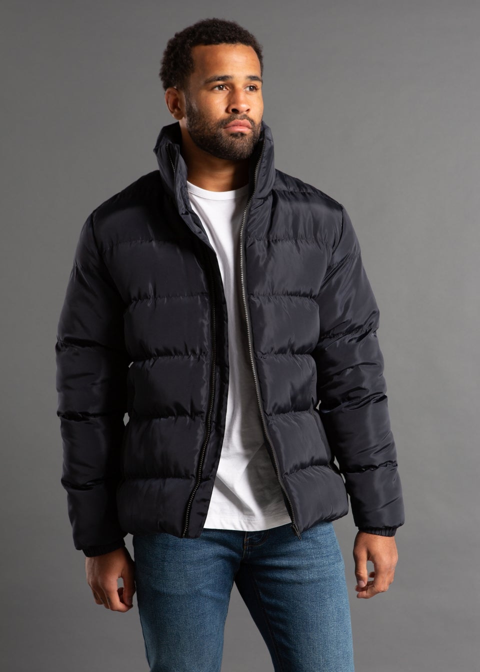 Black puffer jacket with funnel neck discount