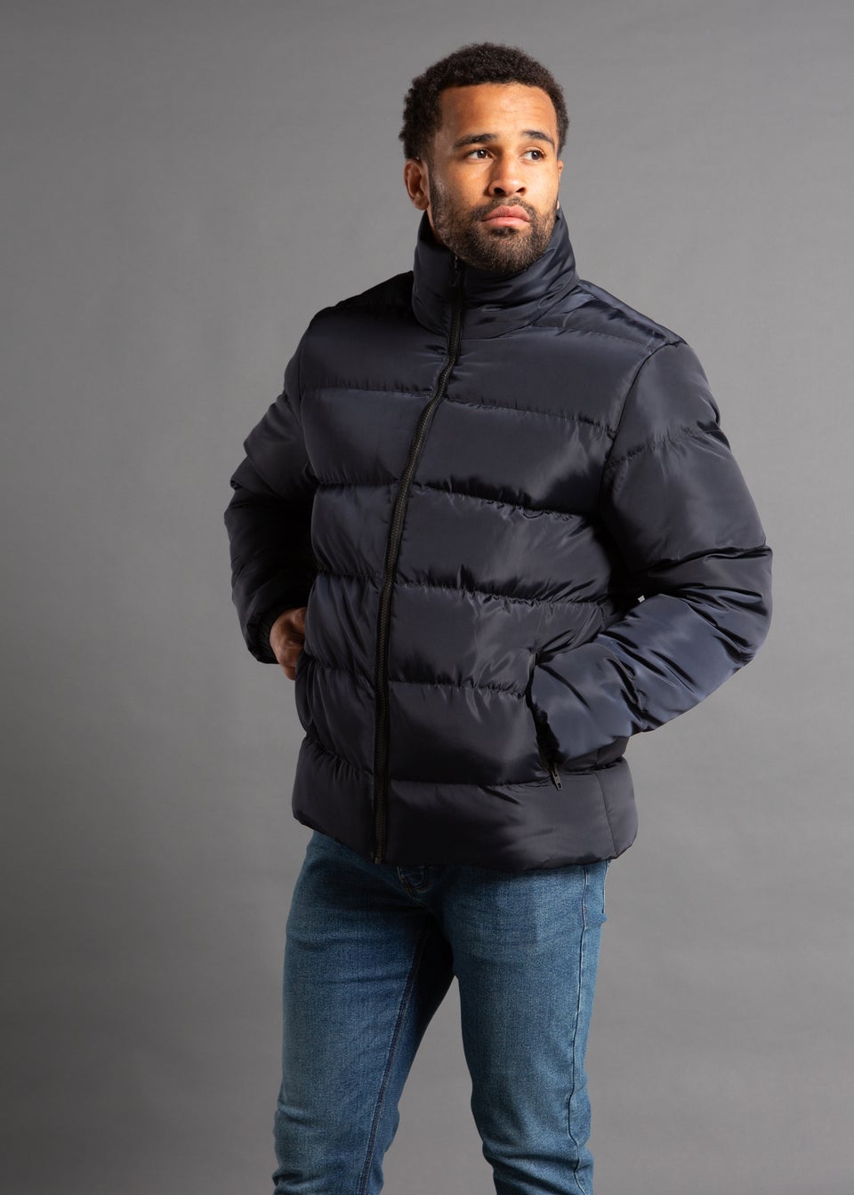 French Connection Black Funnel Neck Puffer Jacket Matalan