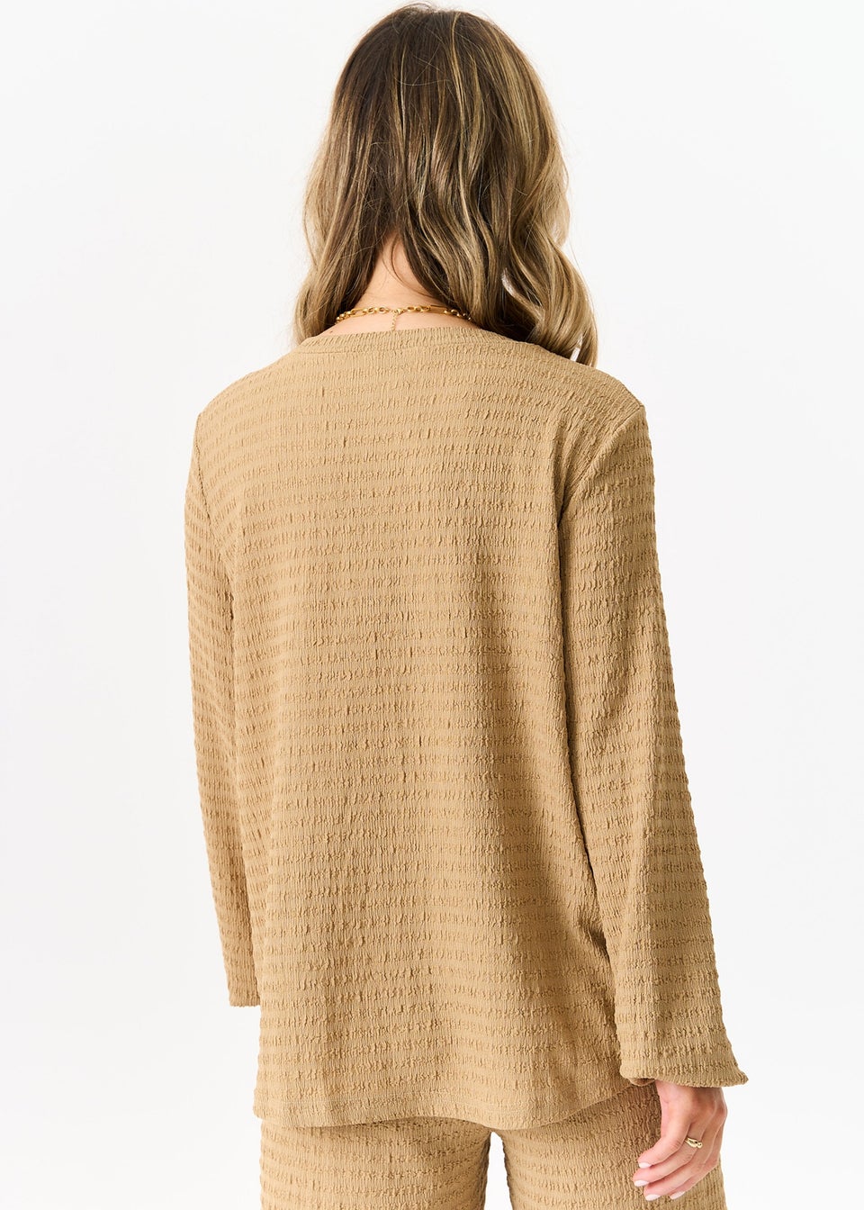Gini London Camel Textured Long Sleeves Oversized Top