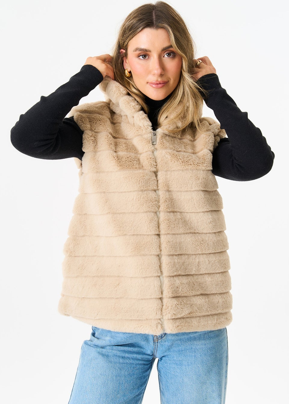 Womens fur gilet matalan top