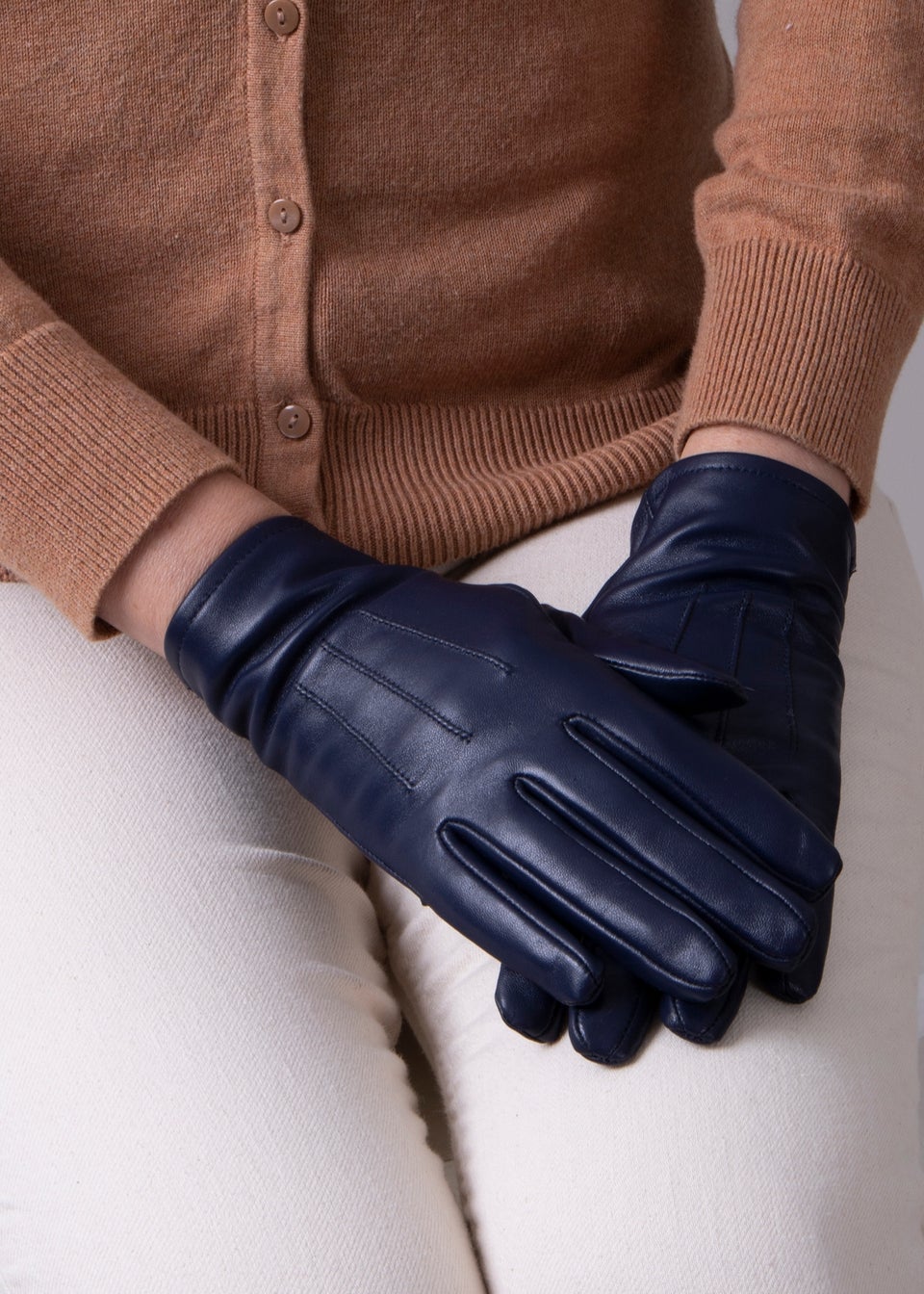Totes Isotoner Navy Three Point Leather Glove Matalan