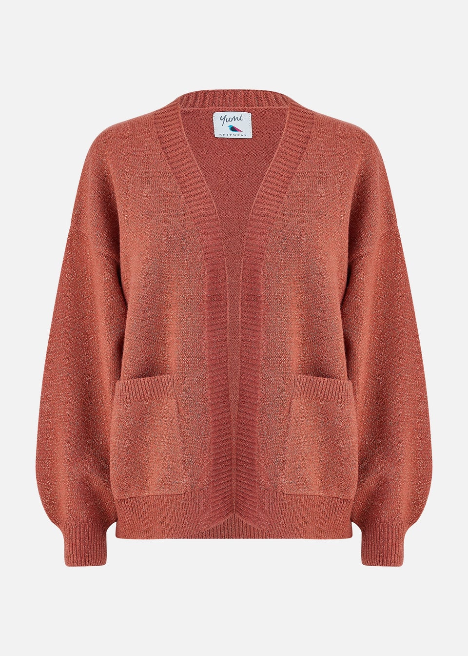 Yumi Rust Metallic Relaxed Slouchy Cardigan With Pockets