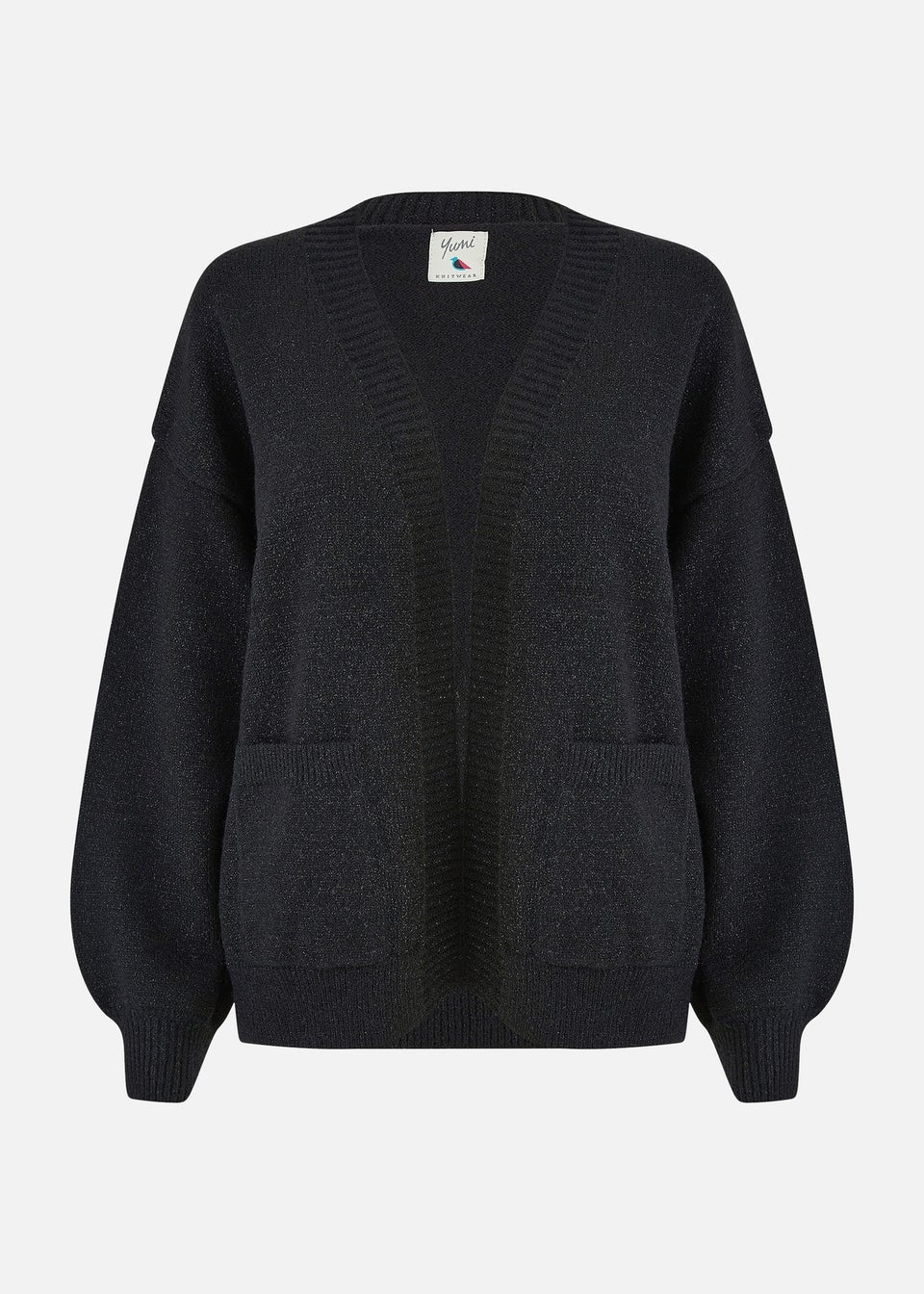 Yumi Black Metallic Relaxed Slouchy Cardigan With Pockets