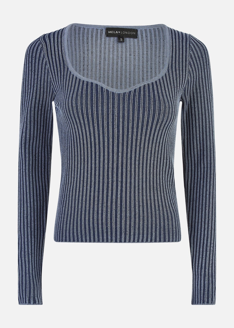 Yumi Blue Knitted Rib Fitted Jumper