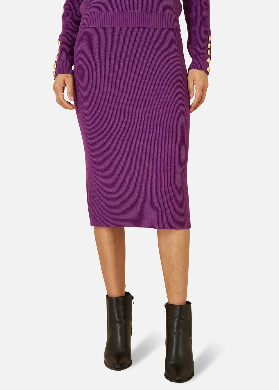 Yumi Purple Rib Knitted Midi Column Skirt Matalan