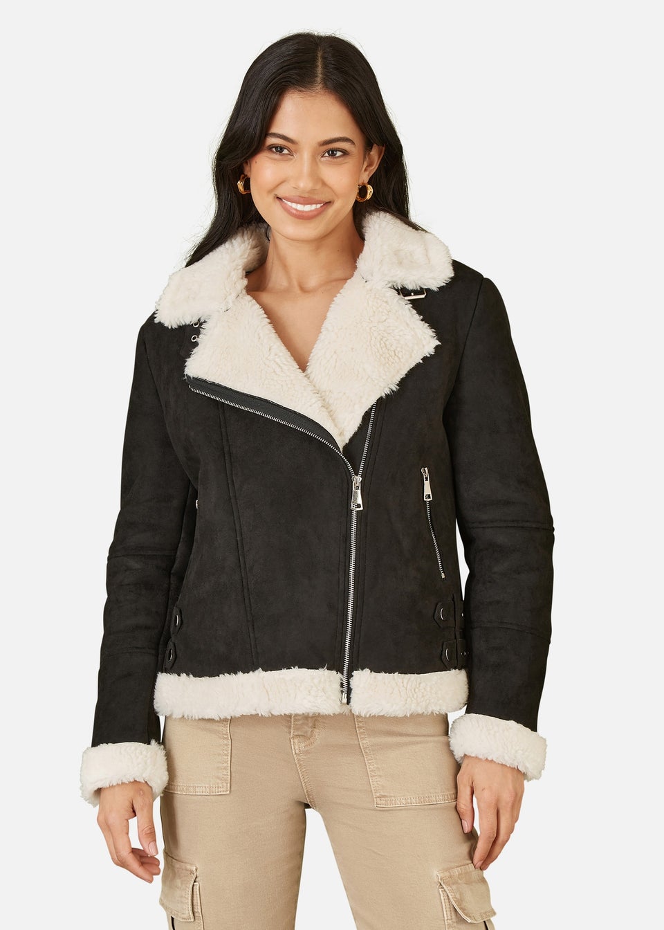 Suede shearling biker jacket online
