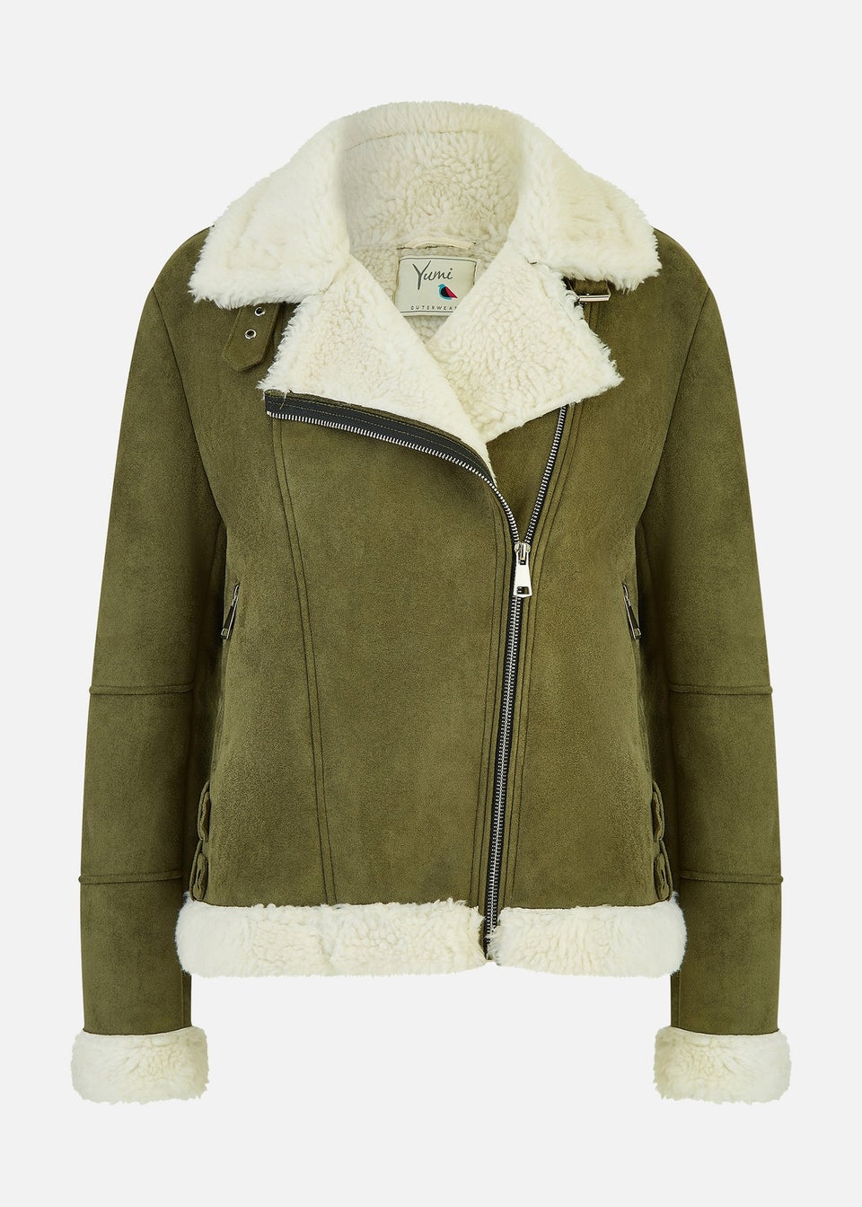 Yumi Green Faux Suede & Shearling Biker Jacket