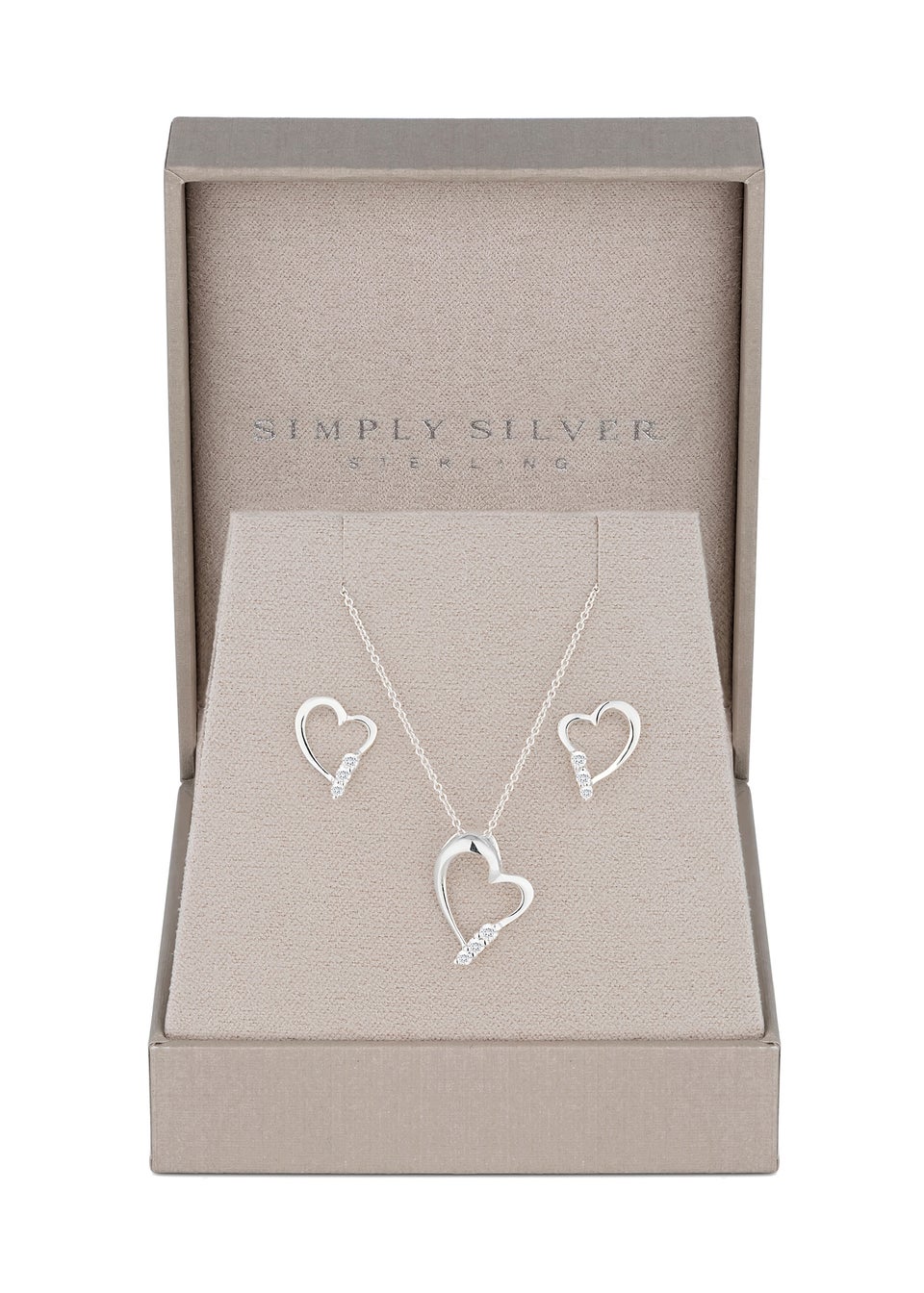 Simply Silver Sterling Silver 925 Cubic Zirconia Heart Set - Gift Boxed