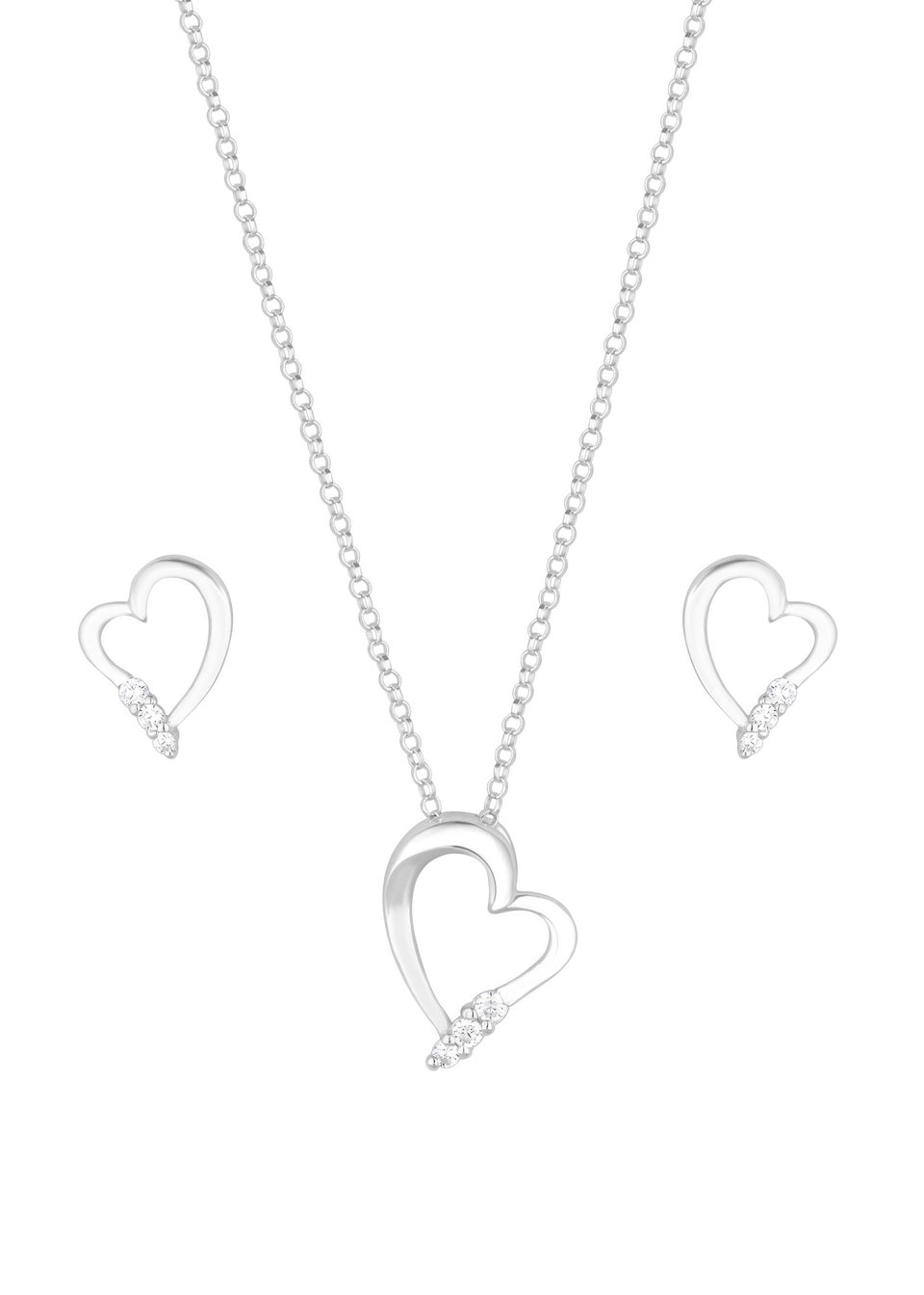 Simply Silver Sterling Silver 925 Cubic Zirconia Heart Set - Gift Boxed