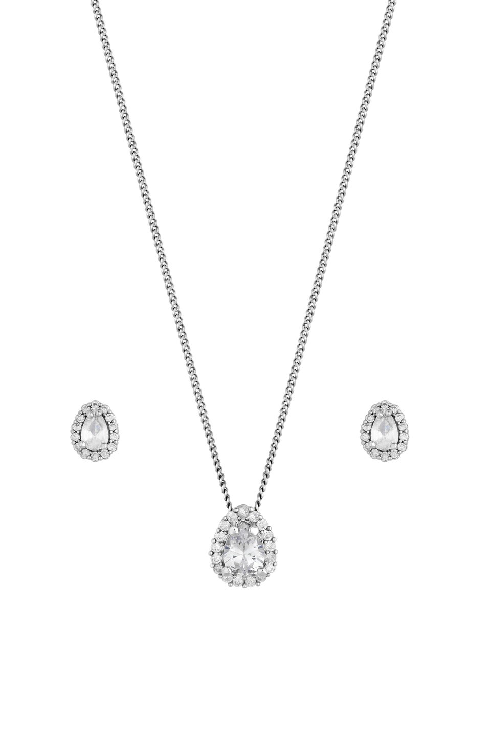 Jon Richard Rhodium Plated Cubic Zirconia Pear Stone Set - Gift Boxed