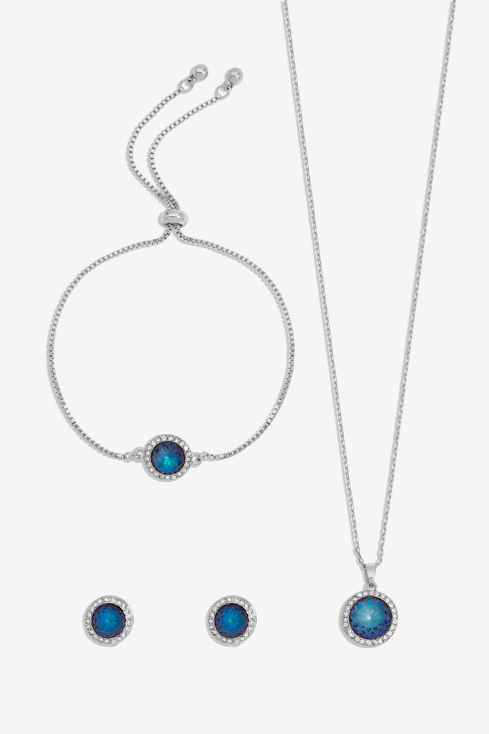 Jon Richard Silver Plated Blue Halo Trio Set  - Gift Box