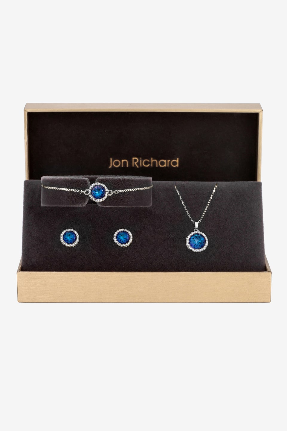 Jon Richard Silver Plated Blue Halo Trio Set  - Gift Box
