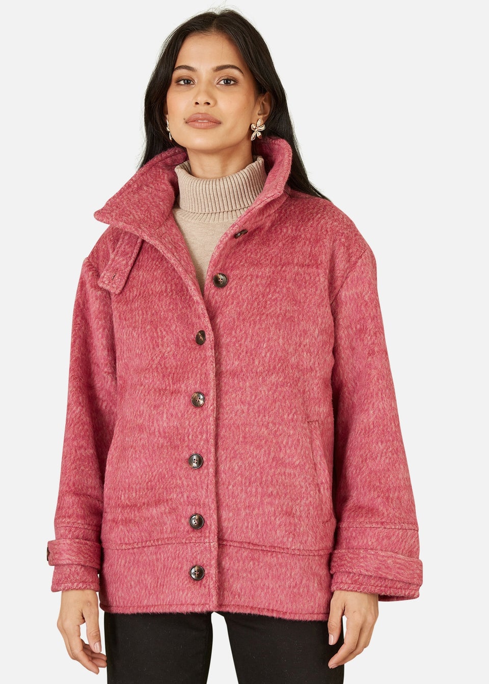 Yumi Pink Oversize Fit Button Up Jacket With High Collar