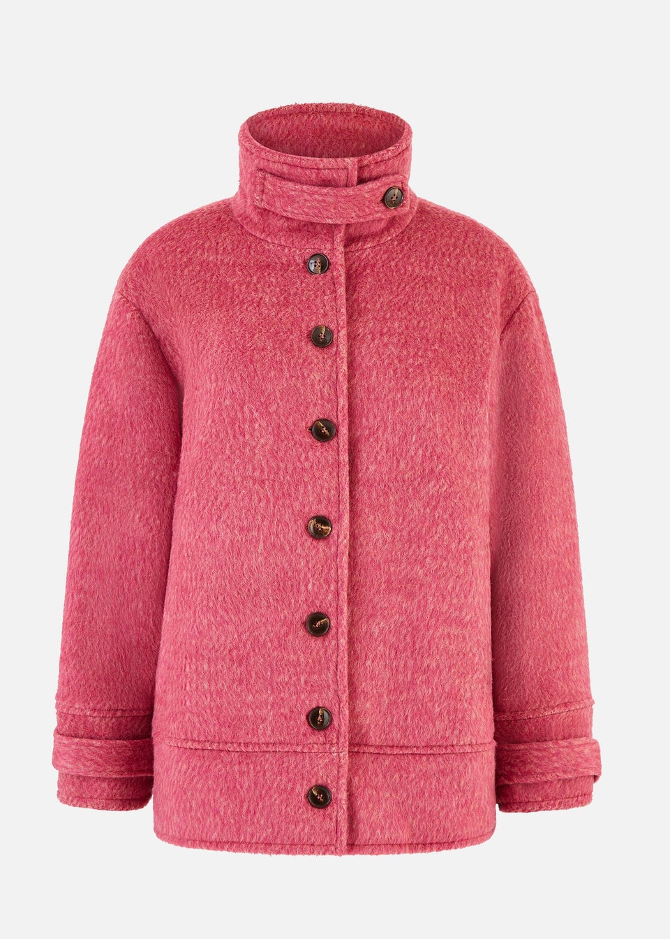 Yumi Pink Oversize Fit Button Up Jacket With High Collar