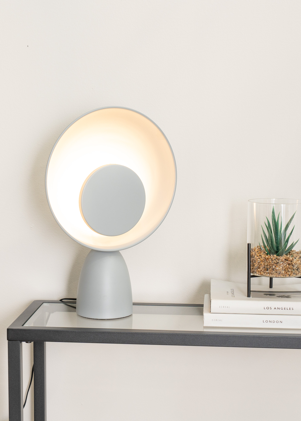 ValueLights Saffy Matte Grey Table Lamp with Grey Shade (35cm x 24.5cm x 10cm)