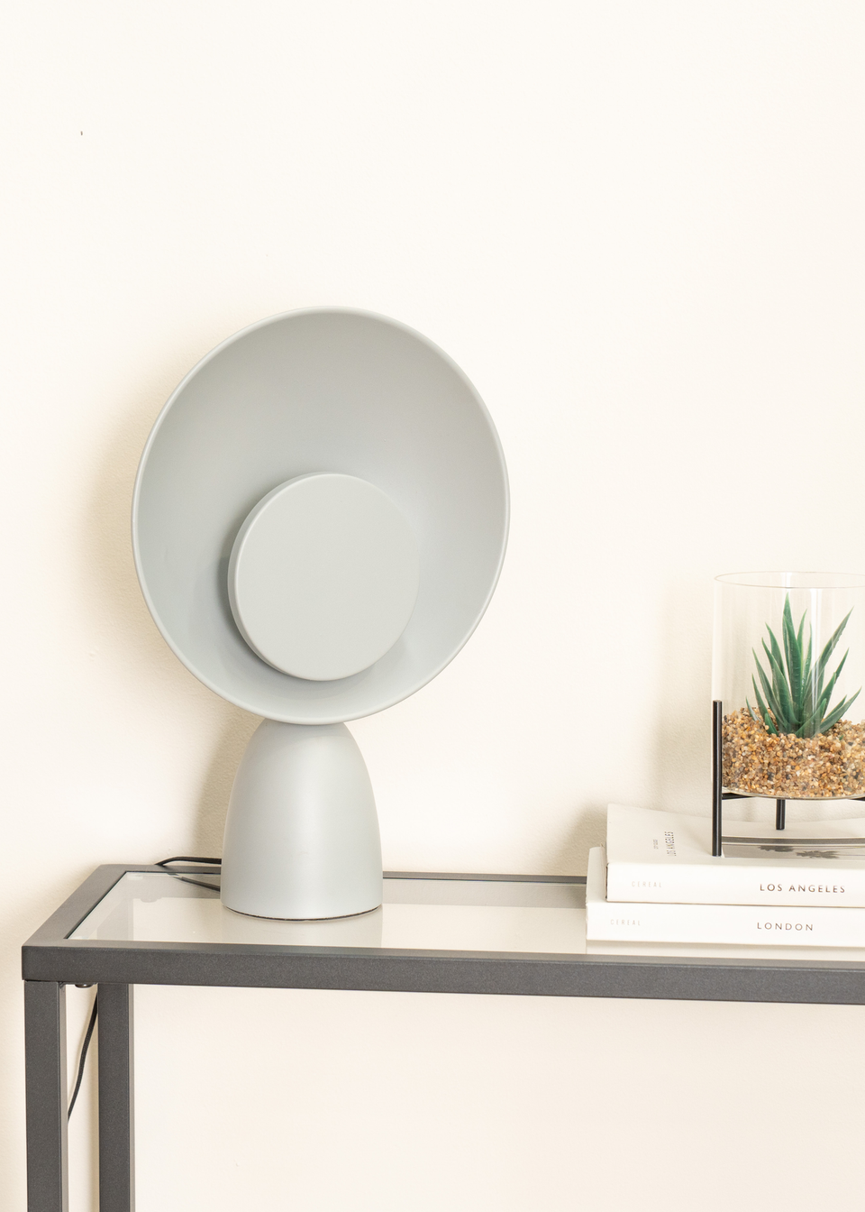 ValueLights Saffy Matte Grey Table Lamp with Grey Shade (35cm x 24.5cm x 10cm)
