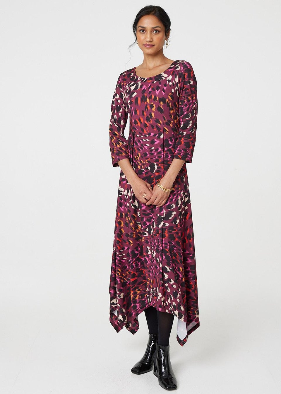 Izabel London Red Animal Print Hanky Hem Jersey Dress Matalan