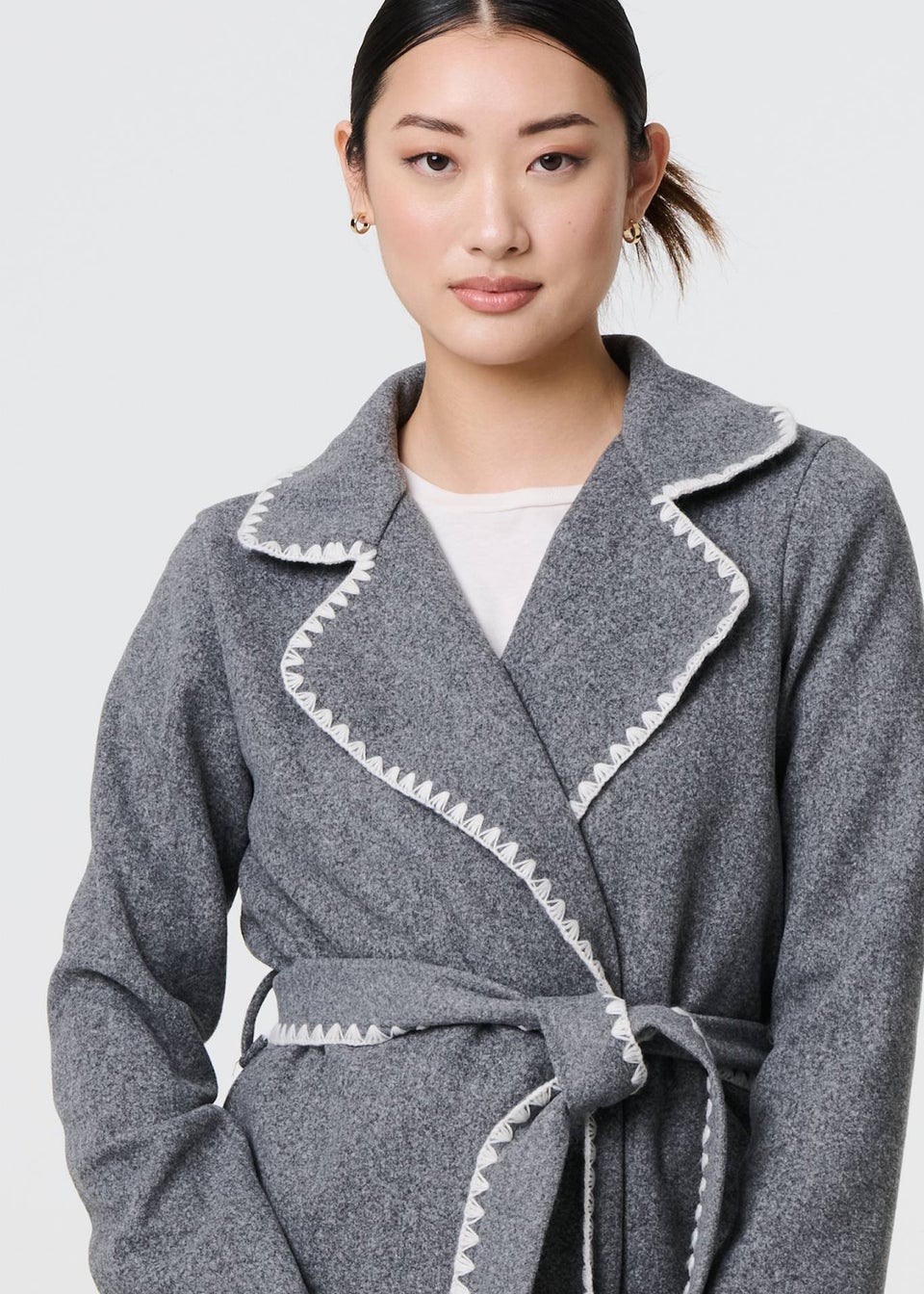 Izabel London Grey Blanket Stich Coat with Belt