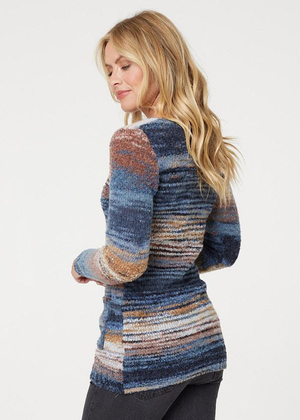 Izabel London Blue Striped V-Neck Long Sleeve Knit Jumper